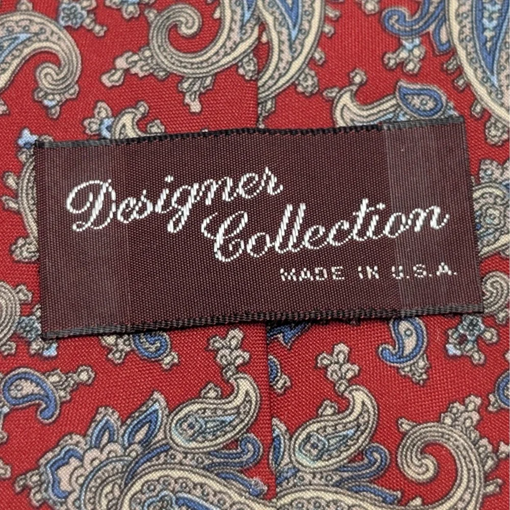 Vintage Designer Collection Kids Clip On Tie Red Paisley Made in USA 17.5